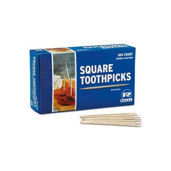 Amercareroyal Royal RPPR820SQ, Square Wood Toothpicks, Natural, Plain, 19,200/Carton RPPR820SQ - main